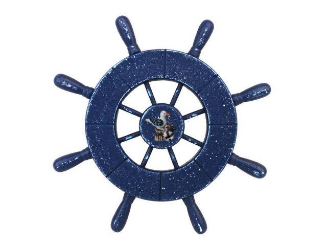 Rustic All Dark Blue Decorative Ship Wheel Seagull 9