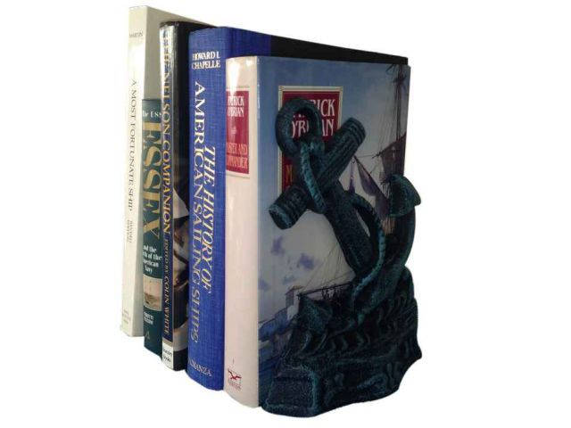 Set of 2- Seaworn Blue Cast Iron Anchor Book Ends 8