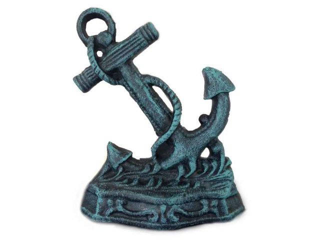 Seaworn Blue Cast Iron Anchor Door Stopper 8