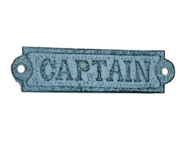 Light Blue Whitewashed Cast Iron Captain Sign 6