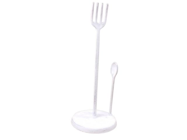 Whitewashed Cast Iron Fork and Spoon Kitchen Paper Towel Holder 15