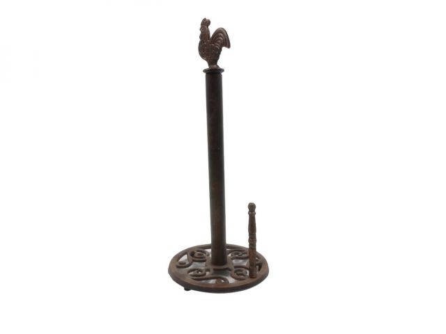 Rustic Copper Cast Iron Rooster Paper Towel Holder 15