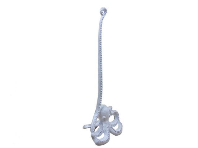 Whitewashed Cast Iron Octopus Bathroom Extra Toilet Paper Stand 19