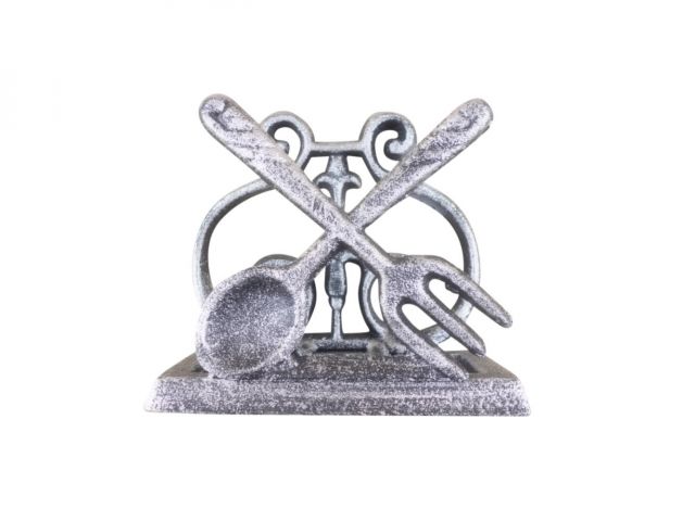 Rustic Silver Cast Iron Fork and Spoon Kitchen Napkin Holder 5