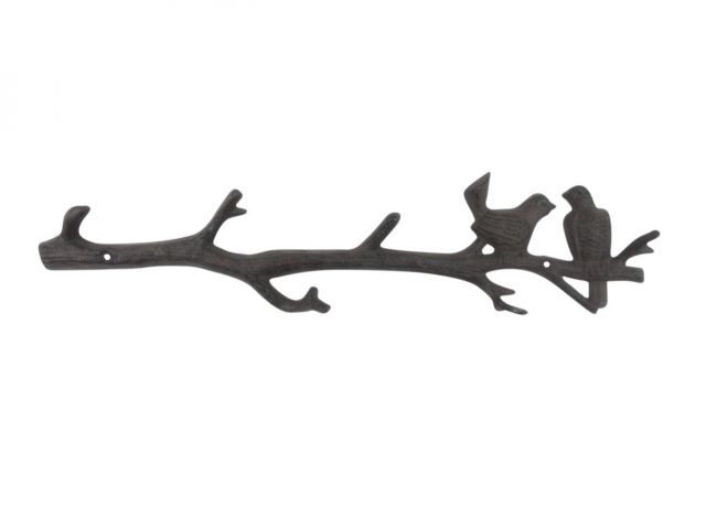 Cast Iron Love Birds on a Tree Branch Decorative Metal Wall Hooks 19