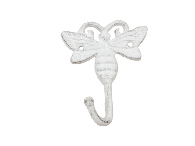 Whitewashed Cast Iron Bee Decorative Metal Wall Hook 5