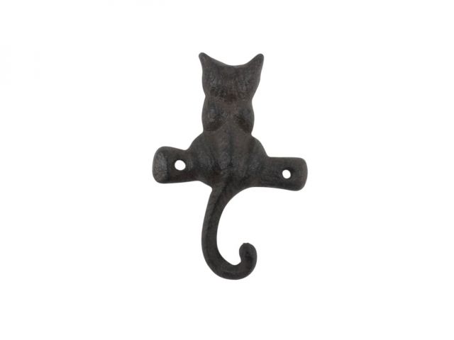 Cast Iron Cat on a Branch with Tail Decorative Metal Wall Hook 4