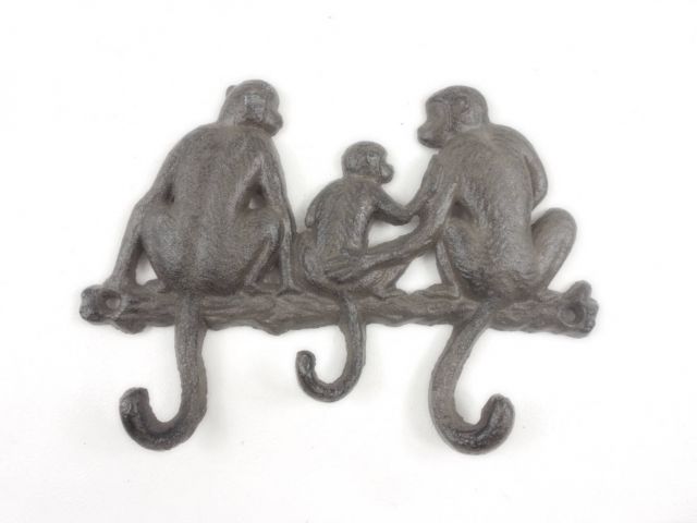 Cast Iron Sitting Monkey Family Decorative Metal Wall Hooks 8