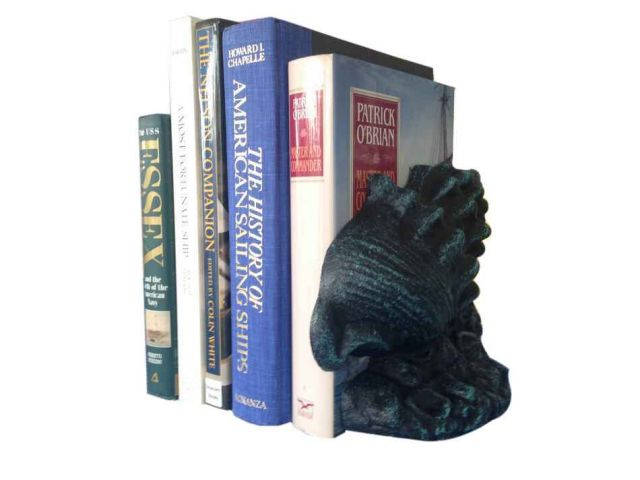 Set of 2- Seaworn Blue Cast Iron Conch Shell Book Ends 9