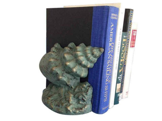 Set of 2- Antique Seaworn Bronze Cast Iron Conch Shell Book Ends 9
