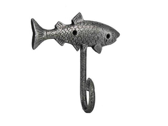 Antique Silver Cast Iron Fish Key Hook 6