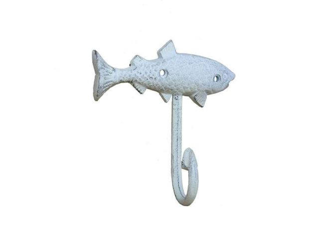 Whitewashed Cast Iron Fish Key Hook 6