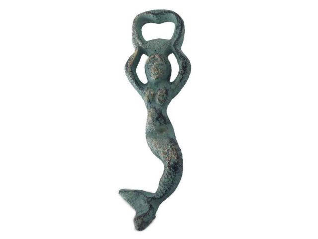 Antique Seaworn Bronze Cast Iron Swimming Mermaid Bottle Opener 7