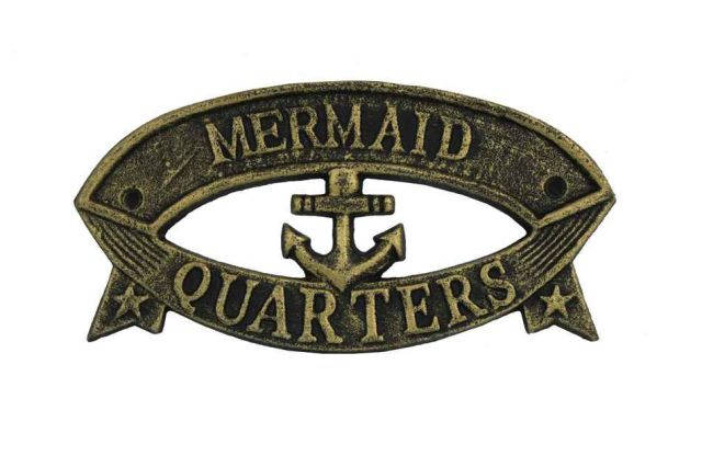 Antique Gold Cast Iron Mermaid Quarters Sign 8