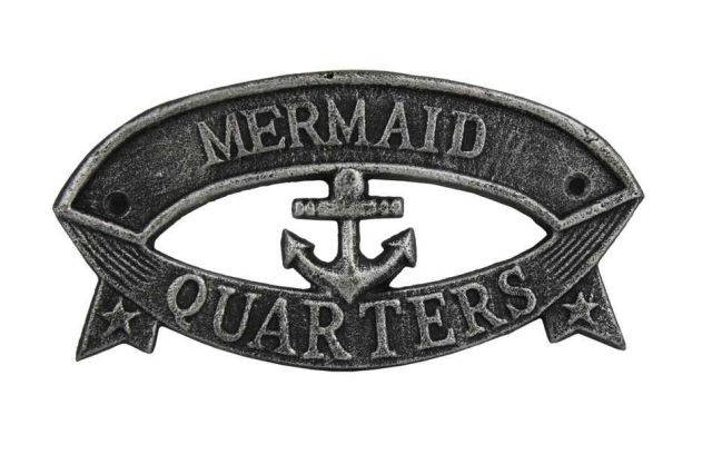 Antique Silver Cast Iron Mermaid Quarters Sign 8