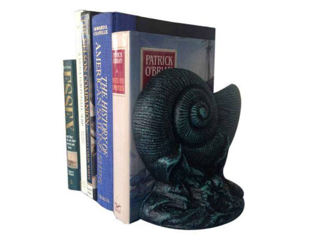 Set of 2- Seaworn Blue Cast Iron Nautilus Book Ends 8