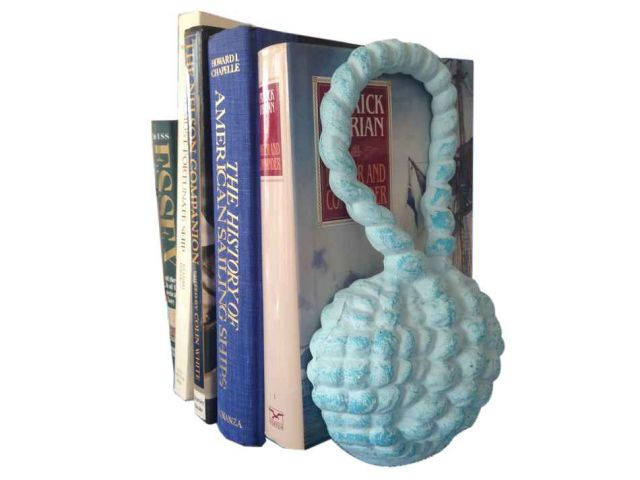 Set of 2- Light Blue Whitewashed Cast Iron Sailors Knot Book Ends 10