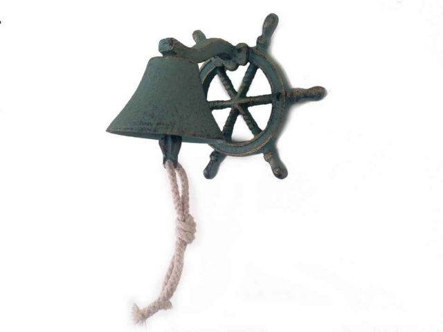 Antique Seaworn Bronze Cast Iron Hanging Ship Wheel Bell 7