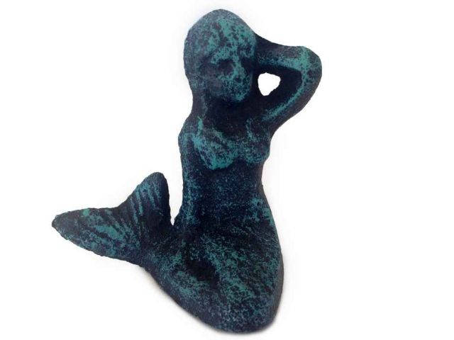 Seaworn Blue Cast Iron Sitting Mermaid 3