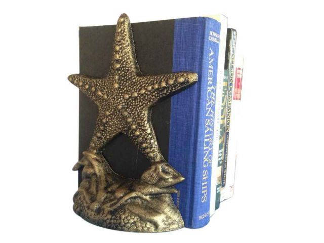 Set of 2- Antique Gold Cast Iron Starfish Book Ends 11
