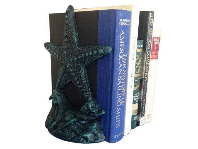 Set of 2- Seaworn Blue Cast Iron Starfish Book Ends 11