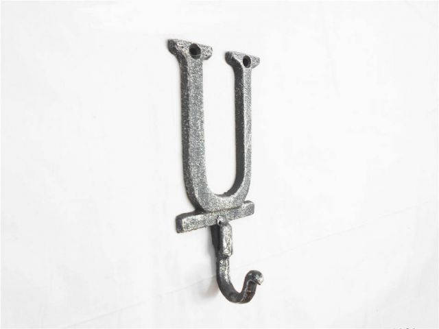 Rustic Silver Cast Iron Letter U Alphabet Wall Hook 6