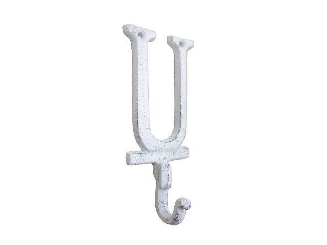 Whitewashed Cast Iron Letter U Alphabet Wall Hook 6