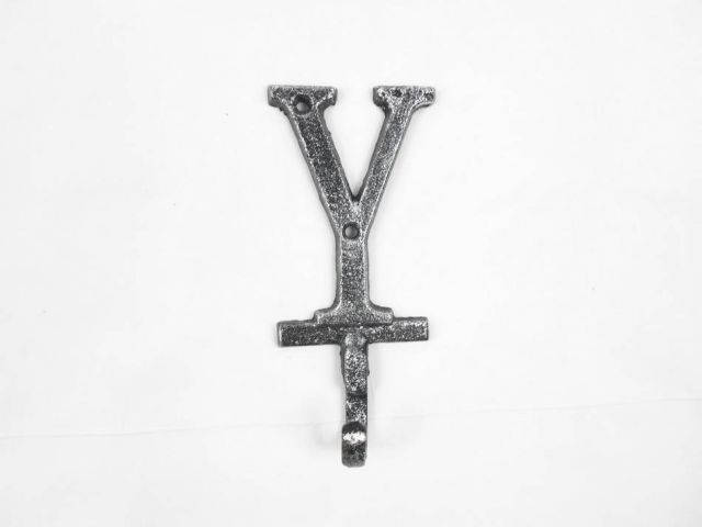 Rustic Silver Cast Iron Letter Y Alphabet Wall Hook 6