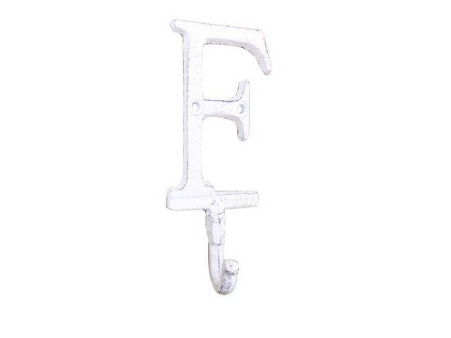 Whitewashed Cast Iron Letter F Alphabet Wall Hook 6