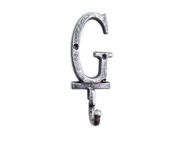 Rustic Silver Cast Iron Letter G Alphabet Wall Hook 6