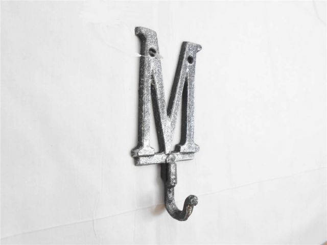 Rustic Silver Cast Iron Letter M Alphabet Wall Hook 6