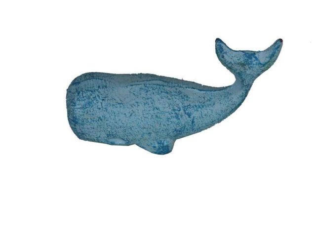 Light Blue Whitewashed Cast Iron Whale Paperweight 5