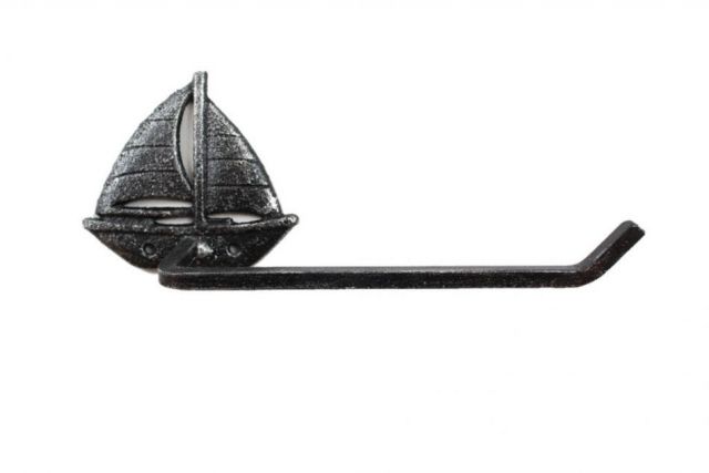Rustic Silver Cast Iron Sailboat Toilet Paper Holder 11