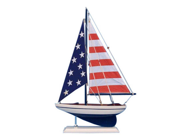 Wooden USA Flag Sailer Model Sailboat Decoration 17