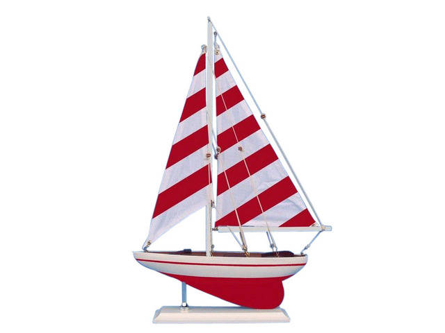 Wooden Red Striped Pacific Sailer Model Sailboat Decoration 17