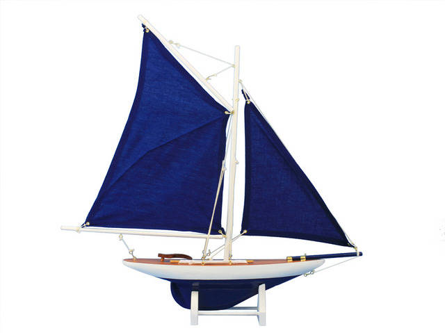 Wooden Americas Cup Contender Dark Blue Model Sailboat Decoration 18 - Blue Sails