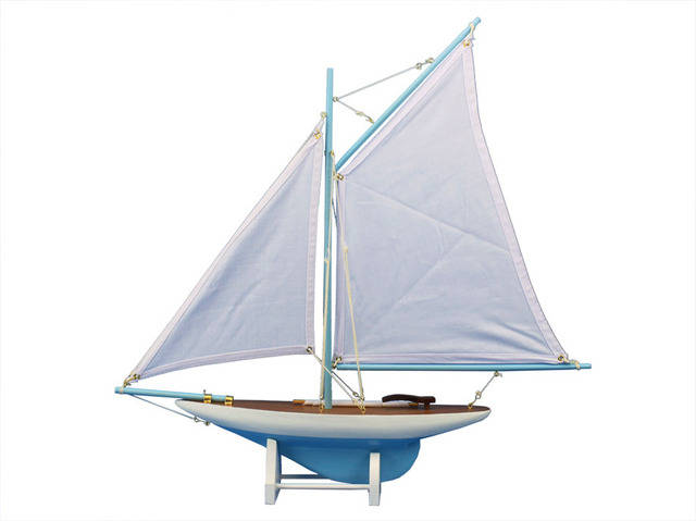 Wooden Americas Cup Contender Light Blue Model Sailboat Decoration 18