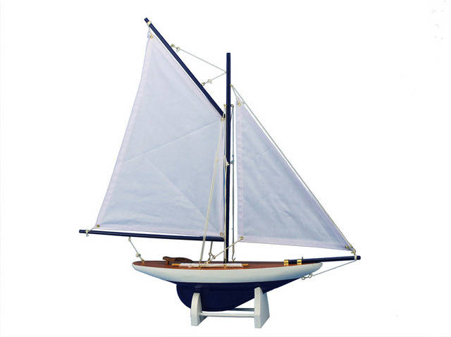 Wooden Americas Cup Contender Dark Blue Model Sailboat Decoration 18 - White Sails