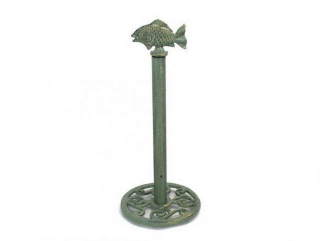Antique Bronze Cast Iron Fish Extra Toilet Paper Stand 15