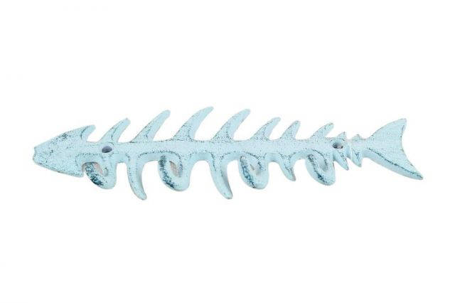 Dark Blue Whitewashed Cast Iron Fish Bone Key Rack 8