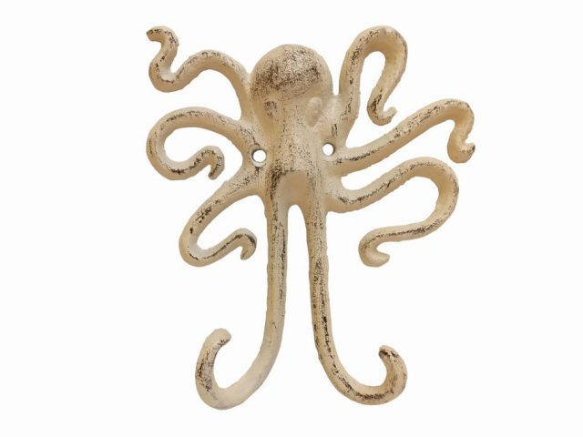 Aged White Cast Iron Decorative Wall Mounted Octopus Hooks 6