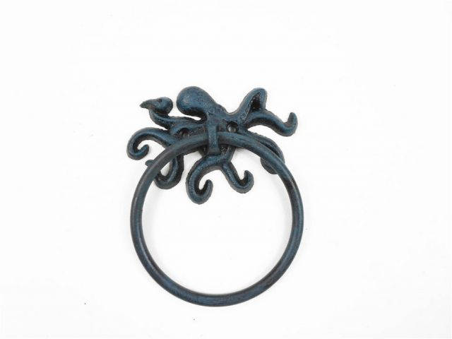 Seaworn Blue Cast Iron Octopus Towel Holder 6