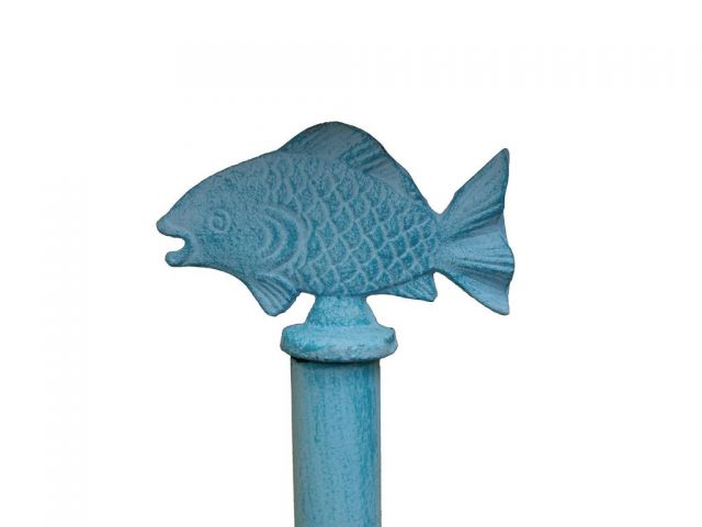 Fish Decoration Cast Iron Hampton Nautical K-9204-light-blue Rustic Light Blue Cast Iron Fish Paper Towel Holder 15 Beach Decor 