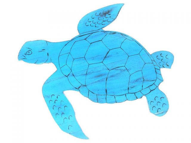 Wooden Rustic Light Blue Sea Turtle Wall Mounted Decoration 25