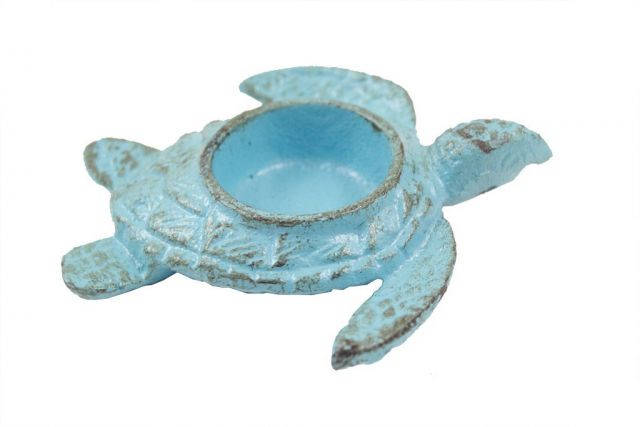 Rustic Light Blue Cast Iron Turtle Decorative Tealight Holder 5
