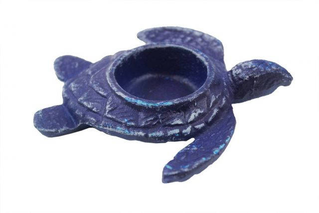 Rustic Dark Blue Cast Iron Turtle Decorative Tealight Holder 5