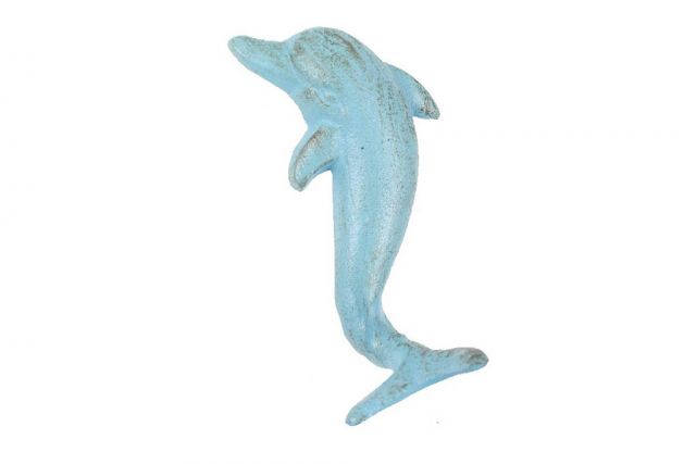 Rustic Light Blue Cast Iron Dolphin Hook 7