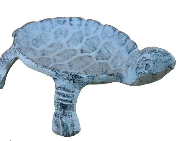 Rustic Dark Blue Whitewashed Cast Iron Standing Turtle Plate 9