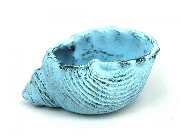 Dark Blue Whitewashed Cast Iron Triton Seashell Decorative Tealight Holder 5