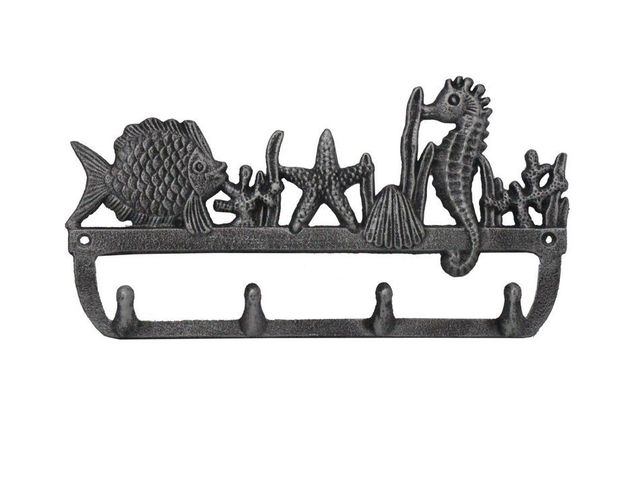Rustic Silver Cast Iron Wall Mounted Seahorse and Fish Hooks 12